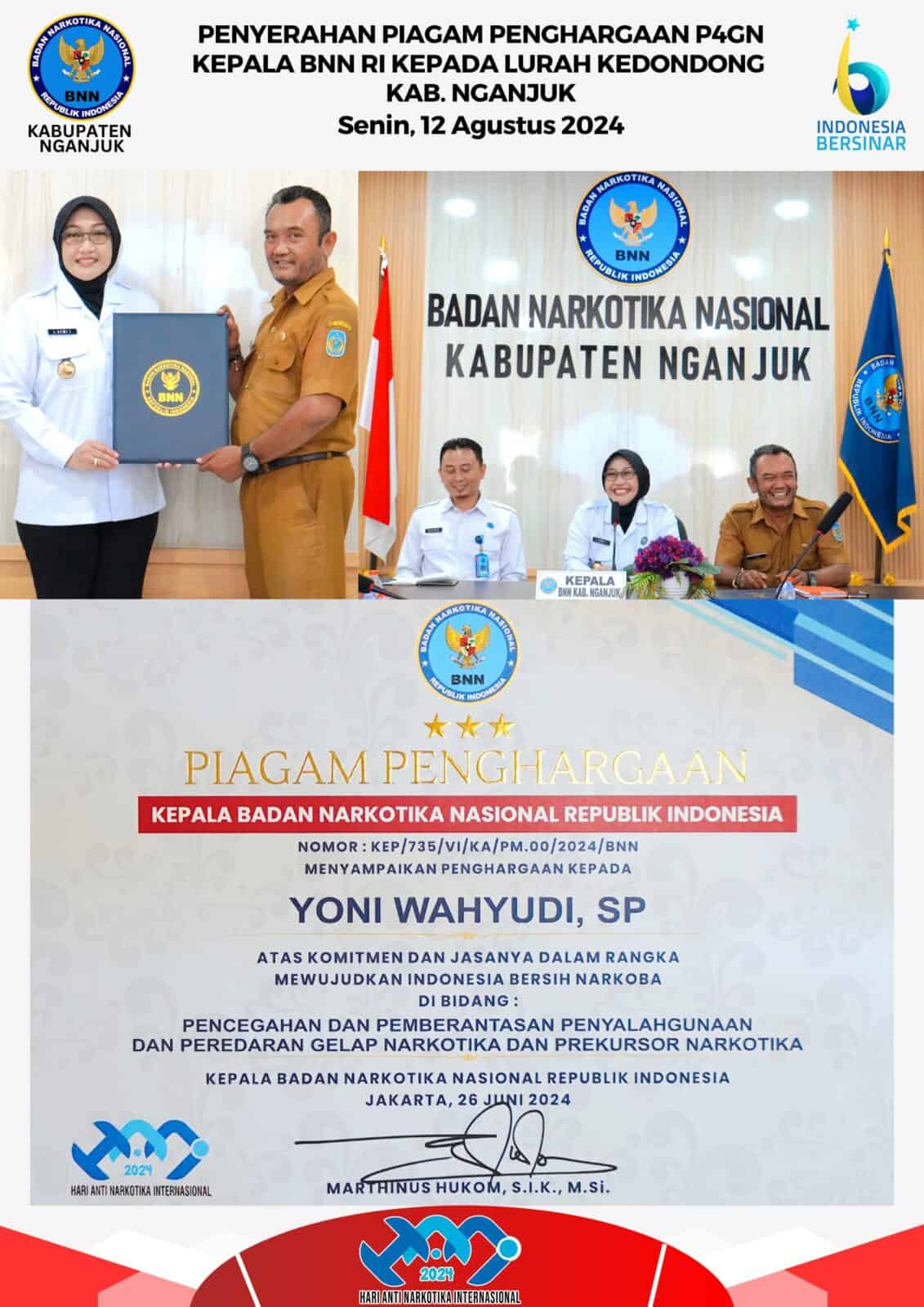 PENYERAHAN PIAGAM PENGHARGAAN KEPALA BNN RI KEPADA LURAH KEDONDONG KAB. NGANJUK PENYERAHAN PIAGAM PENGHARGAAN KEPALA BNN RI KEPADA LURAH KEDONDONG KAB. NGANJUK